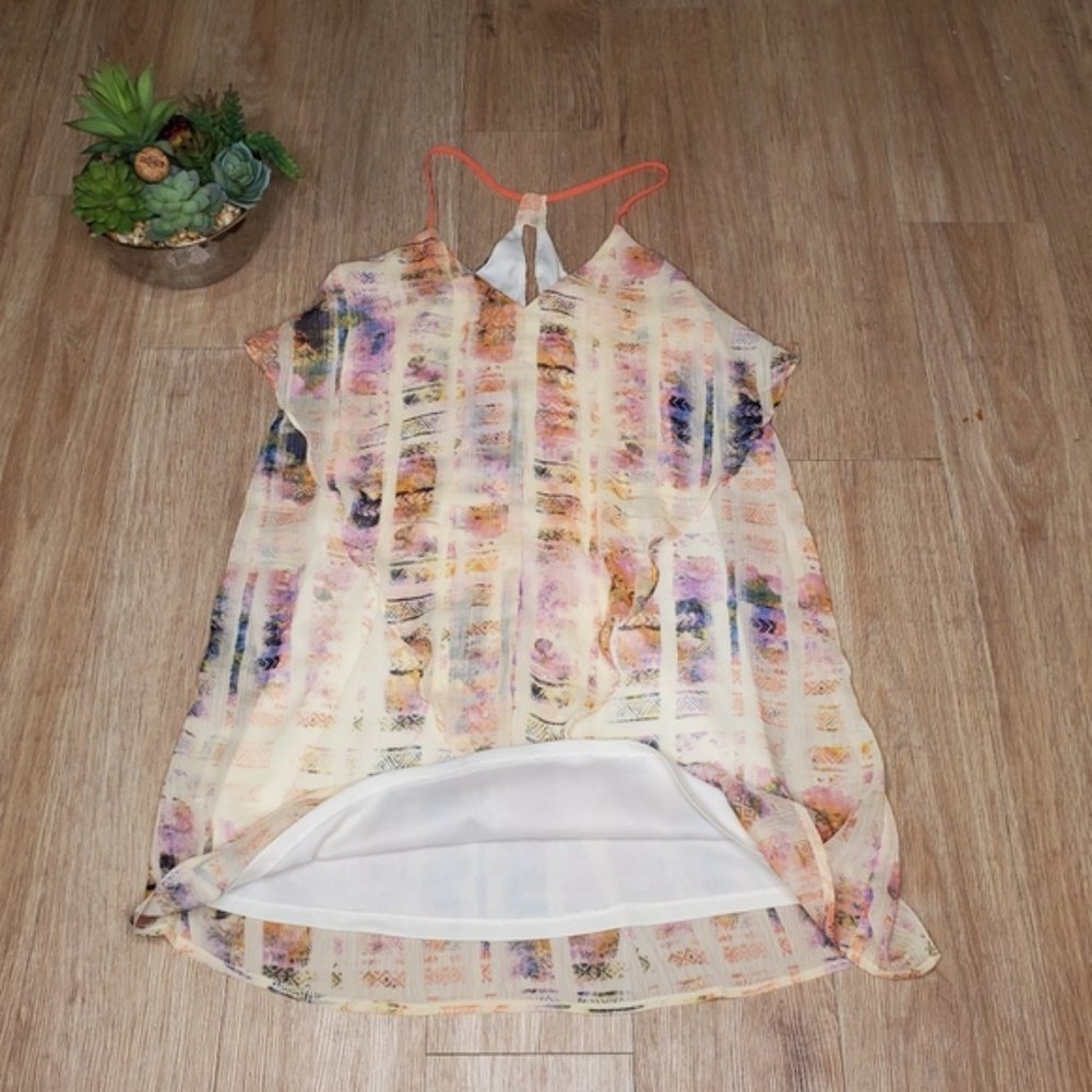 Xhilaration Tribal Shift Dress Cream Mini Pastel Colorful Boho Vacation Casual M - Picture 2 of 7